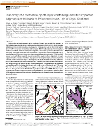 Discovery of a Meteoritic Ejecta Layer Containing Unmelted Impactor Fragments at the Base of Paleocene Lavas, Isle of Skye, Scotland