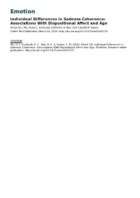 Emotion Individual Differences in Sadness Coherence: Associations with Dispositional Affect and Age Deborah J