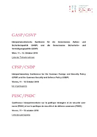Gasp/Gsvp Cfsp/Csdp Pesc/Psdc