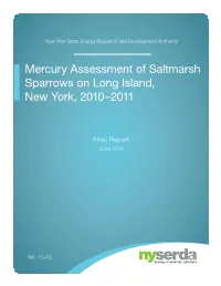 Mercury Assessment of Saltmarsh Sparrows on Long Island, New York, 2010–2011