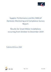 Supplier Performance and the Smicop Domestic Monitoring and Compliance Survey Report: Results for Smart Meter Installations Occu