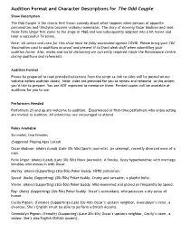 Audition Format and Character Descriptions for the Odd Couple