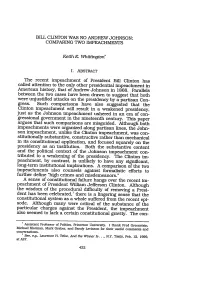 Bill Clinton Was No Andrew Johnson: Comparing Two Impeachments