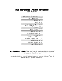 Pen and Paper Mario Rulebook Table of Contents