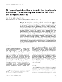 Phylogenetic Relationships of Tachinid Flies in Subfamily Exoristinae Tachinidae: Diptera) Based on 28S Rdna and Elongation Factor-1A