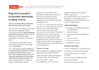 Regional Innovation Ecosystems Workshop, CS 0010, 3 ECTS