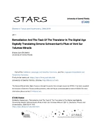 Remediation and the Task of the Translator in the Digital Age Digitally Translating Simone Schwarz-Bart's Pluie Et Vent Sur Telumee Miracle