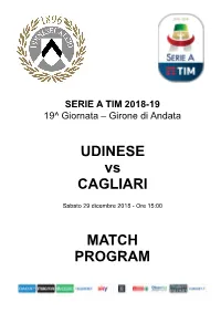 UDINESE Vs CAGLIARI MATCH PROGRAM