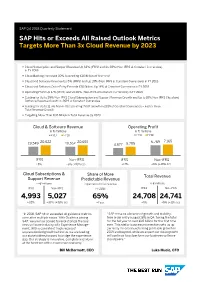 SAP Q4 2018 Quarterly Statement SAP Hits Or Exceeds All Raised Outlook Metrics Targets More Than 3X Cloud Revenue by 2023