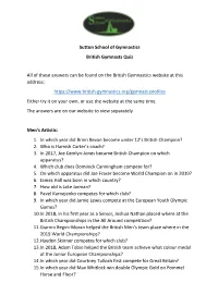 Sutton School of Gymnastics British Gymnasts Quiz All of These Answers