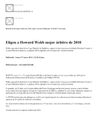 Eligen a Howard Webb Mejor Árbitro De 2010