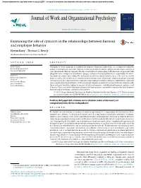Examining the Role of Cynicism in the Relationships Between Burnout And