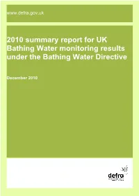 Summary Report for Uk Bathing Waters Monitoring Results Under the Bathing Water Directive