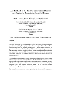 Another Look at the Relative Importance of Sectors and Regions in Determining Property Returns
