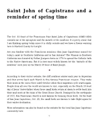 Saint John of Capistrano and a Reminder of Spring Time