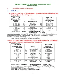 Salient Features of Time Table Coming Into Force from 01-7