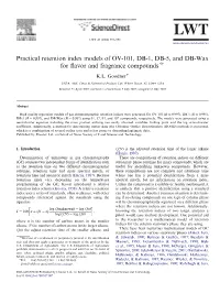 Practical Retention Index Models of OV-101, DB-1, DB-5, and DB-Wax for ﬂavor and Fragrance Compounds$