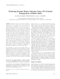 Predicting Prostate Biopsy Outcome Using a PCA3-Based Nomogram in a Polish Cohort