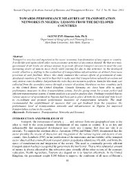 Towards Performance Measures of Transportation Networks in Nigeria: Lessons from the Developed Countries
