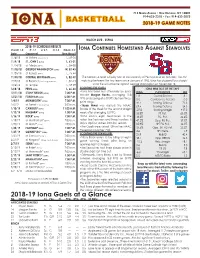 2018-19 Iona Gaels at a Glance No