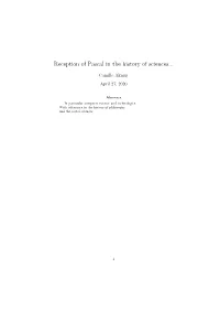 Reception of Pascal in the History of Sciences