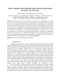 Static Analyzers and Potential Future Research Directions for Scala: an Overview