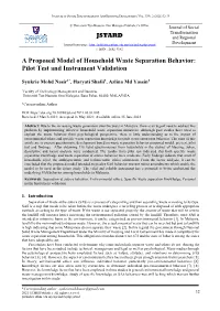 A Proposed Model of Household Waste Separation Behavior: Pilot Test and Instrument Validation
