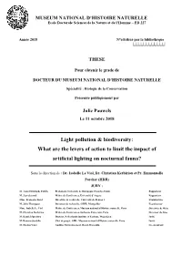 Light Pollution & Biodiversity: What Are the Levers of Action to Limit the Impact of Artificial Lighting on Nocturnal Fauna