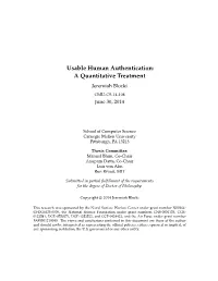 Usable Human Authentication: a Quantitative Treatment Jeremiah Blocki CMU-CS-14-108 June 30, 2014