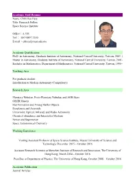 Chih-Hao Hsia Title: Research Fellow Space Science Institute Office