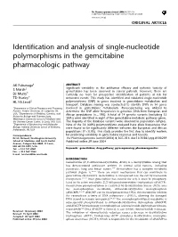 Identification and Analysis of Single-Nucleotide Polymorphisms in the Gemcitabine Pharmacologic Pathway