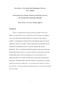 Internalism Vs Externalism in the Epistemology of Memory