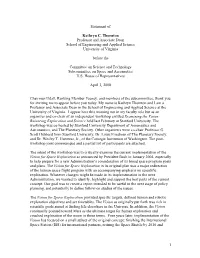 1 Statement of Kathryn C. Thornton Professor and Associate Dean School of Engineering and Applied Science University of Virginia