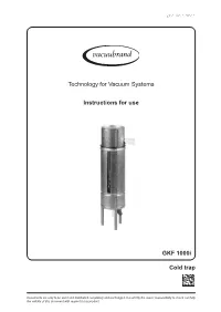 Cold Trap Instructions for Use Technology for Vacuum Systems