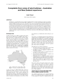 Complaints from Noise of Wind Turbines – Australian and New Zealand Experience