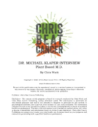 DR. MICHAEL KLAPER INTERVIEW Plant Based M.D