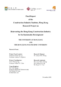 Final Report of the Construction Industry Institute, Hong Kong Research Project On