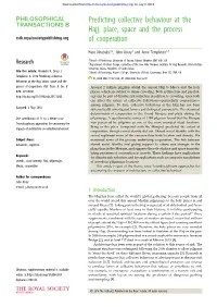 Predicting Collective Behaviour at the Hajj: Place, Space and the Process Rstb.Royalsocietypublishing.Org of Cooperation