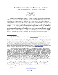 Recent Developments in Electronic Resources for LXX Studies a Paper Prepared for the IOSCS Conference, Helsinki, Finland