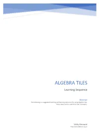 ALGEBRA TILES Learning Sequence