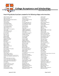College Acceptance and Scholarships Class of 2002-Class of 2018
