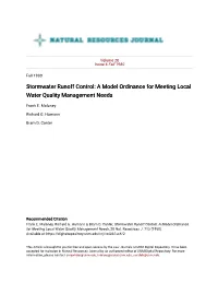 Stormwater Runoff Control: a Model Ordinance for Meeting Local Water Quality Management Needs