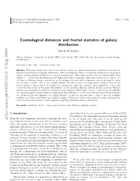 Cosmological Distances and Fractal Statistics of Galaxy Distribution