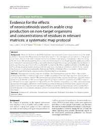 Evidence for the Effects of Neonicotinoids Used in Arable Crop
