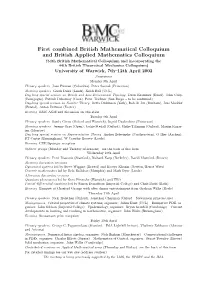 First Combined British Mathematical Colloquium and British Applied