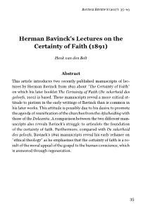 Herman Bavinck's Lectures on the Certainty of Faith