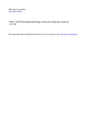 6.047 / 6.878 Computational Biology: Genomes, Networks, Evolution Fall 2008