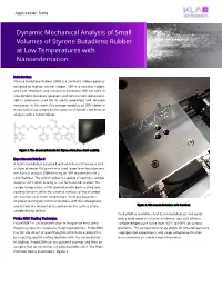 Dynamic Mechanical Analysis of Small Volumes of Styrene Butadiene Rubber at Low Temperatures with Nanoindentation