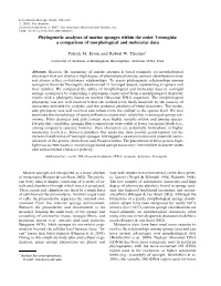 Phylogenetic Analyses of Marine Sponges Within the Order Verongida: a Comparison of Morphological and Molecular Data