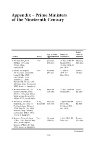 Appendix – Prime Ministers of the Nineteenth Century